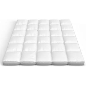 Lavish Home Down Mattress Topper – Queen 4-Inch Duck and Goose Feather Bed with Cotton Mattress Topper Cover – Plush Pillow Top for Cushion and Support (White)(White)