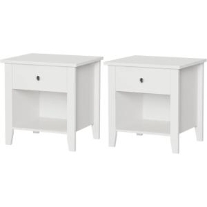 Lavish Home End Tables Set of 2 – Bedside Tables with Drawer and Storage Shelf – Traditional Night Stands for Bedrooms or Living Room (White)