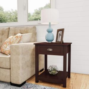 Lavish Home End Tables with Drawer – Set of 2 Sofa or Bedside Tables with Storage Shelf – Shaker Style Wooden Nightstand or Side Table Pair (Brown)(Umber Brown)