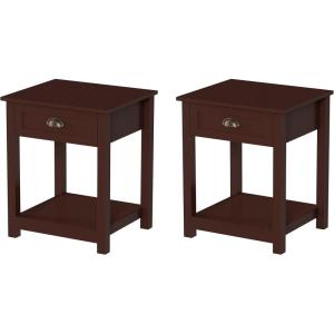 Lavish Home End Tables with Drawer – Set of 2 Sofa or Bedside Tables with Storage Shelf – Shaker Style Wooden Nightstand or Side Table Pair (Brown)(Umber Brown  Set of 2)