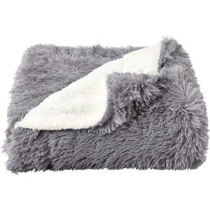 Lavish Home Faux Long Pile Rabbit Fur Throw Blanket with Sherpa Back – Luxurious, Soft, Hypoallergenic for Couch, Bed, Décor – 60”x70” in White(Gray and Cream)