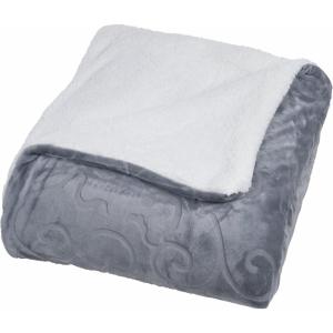 Lavish Home Floral Etched Fleece Blanket – 86×90 Machine-Washable Sherpa Throw – Soft Blanket Queen Size for Couch, Chair, or Bed (Gray)