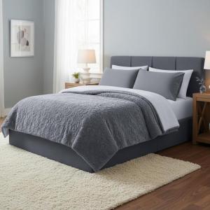 Lavish Home Floral Etched Fleece Blanket with Sherpa-F/Q-Grey