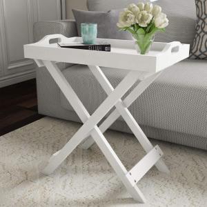 Lavish Home Folding TV Tray Table – Contemporary Side Table with Removable Tray Top for Food Serving, Decor, or Meals – Portable End Furniture for Living Room, Bedroom, or Home Office (White)