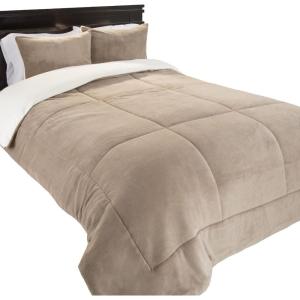 Lavish Home Full/Queen Comforter Set – 3-Piece Sherpa and Fleece Bedspread with Pillow Shams – Warm, Cozy, Machine-Washable Bedding (Taupe)