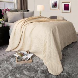 Lavish Home Ivory Quilt Coverlet- for Twin Size Beds-Basket Weave Quilted Pattern-Soft & Lightweight Bedding for All Seasons- Solid Color Bedspread