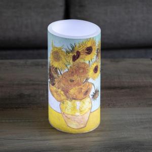 Lavish Home LED Candle with Remote – Van Gogh Sunflowers Battery Operated Candle with Realistic Flickering Light – Flameless Candles for Home Décor, 6″