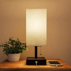 Lavish Home LED Desk Lamp with USB Charging Port – Small Bedside Table Light for Reading – Bedroom, Living or Dining Room, Dorm Decor (Linen/Brown)