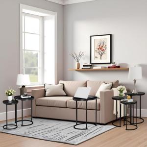 Lavish Home Nesting Tables – Set of 3 Round Side Tables for Living Room, Bedroom, or Home Office – Faux Marble End Table Set – Modern Living Room Furniture (White)(Black Marble)