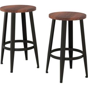 Lavish Home Set of 2 Counter-Height Bar Stools – Modern Backless Seating Set with Metal Bases and Wood Seats for Kitchens or Dining Rooms (Brown)(24″ Height)