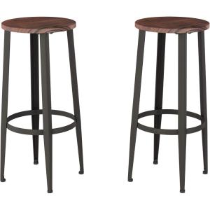 Lavish Home Set of 2 Counter-Height Bar Stools – Modern Backless Seating Set with Metal Bases and Wood Seats for Kitchens or Dining Rooms (Brown)(29.75″ Height)
