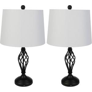Lavish Home Set of 2 Table Lamps – Modern Lamps with USB Charging Ports and LED Bulbs – for Living Room, Office, or Bedroom Decor (Black)(Black)