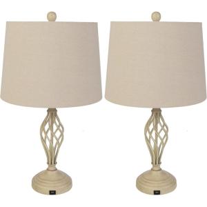 Lavish Home Set of 2 Table Lamps – Modern Lamps with USB Charging Ports and LED Bulbs – for Living Room, Office, or Bedroom Decor (Black)(Sand)