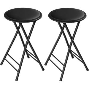 Lavish Home Set of 4 Counter Height Bar Stools – 24-Inch Backless Folding Chairs with 225lb Capacity for Kitchen, Rec Room, or Game Room (Pink)(Black)