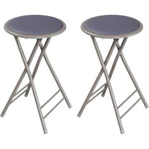 Lavish Home Set of 4 Counter Height Bar Stools – 24-Inch Backless Folding Chairs with 225lb Capacity for Kitchen, Rec Room, or Game Room (Pink)(Grey)