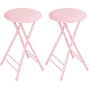 Lavish Home Set of 4 Counter Height Bar Stools – 24-Inch Backless Folding Chairs with 225lb Capacity for Kitchen, Rec Room, or Game Room (Pink)(Pink)
