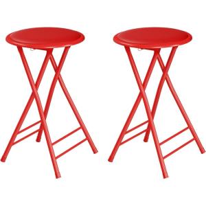 Lavish Home Set of 4 Counter Height Bar Stools – 24-Inch Backless Folding Chairs with 225lb Capacity for Kitchen, Rec Room, or Game Room (Pink)(Red)