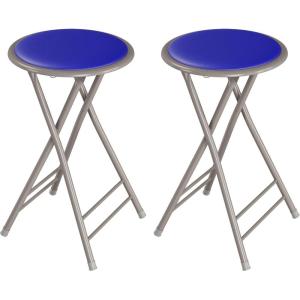 Lavish Home Set of 4 Counter Height Bar Stools – 24-Inch Backless Folding Chairs with 225lb Capacity for Kitchen, Rec Room, or Game Room (Pink)(Royal Blue)