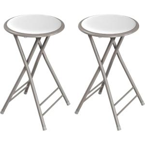 Lavish Home Set of 4 Counter Height Bar Stools – 24-Inch Backless Folding Chairs with 225lb Capacity for Kitchen, Rec Room, or Game Room (Pink)(White)