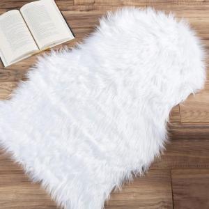 Lavish Home Sheepskin Throw Rug ?? Faux Fur 2×3-Foot High Pile Soft and Plush Mat for Bedroom, Kitchen, Bathroom, Nursery & Office (White)