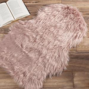 Lavish Home Sheepskin Throw Rug ?? Faux Fur 2×3-Foot High Pile Soft and Plush Mat for Bedroom, Kitchen, Bathroom, Nursery and Office (Pink)