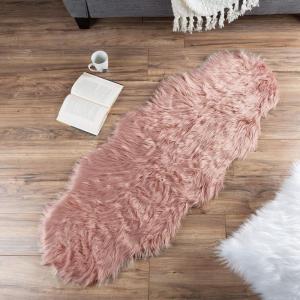 Lavish Home Sheepskin Throw Rug Faux Fur 2×5-Foot High Pile Runner Soft and Plush Mat for Bedroom, Kitchen, Bathroom, Nursery and Office (Pink)