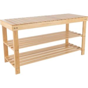 Lavish Home Shoe Storage Bench – 3-Tier Bamboo Shoe Rack – Mud Room Organization and Storage Bench with Natural Wood Seat for Boots and Sneakers(2 Shelf)