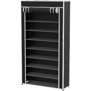 Lavish Home Shoe Storage Rack – 9-Tier Shoe Rack with Cover for Dust and Metal Frame – Freestanding Vertical Footwear Storage Cabinet Organizer (Black)
