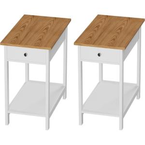 Lavish Home Side Drawer-Narrow End Table with Storage Shelf, White(Set of 2)