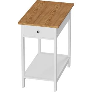 Lavish Home Side Drawer-Narrow End Table with Storage Shelf, White(Single)