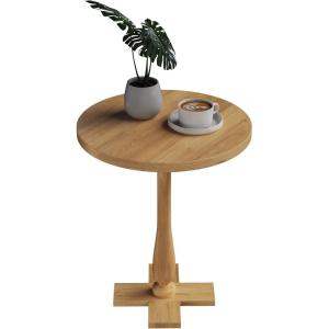 Lavish Home Side Table – Mango Wood Pedestal Table with White Distressing for Couch, Loveseat, Entryway, or Bed – Farmhouse Living Room Furniture(Natural)