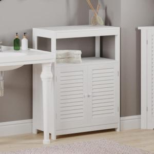 Lavish Home Storage Cabinet with Double Doors – Freestanding Kitchen, Laundry Room, or Restroom Organizer with Cupboard and Open Shelf (White)