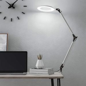 Lavish Home Swing Arm Architect Task Lamp with Clamp, LED Ring Light-Stepless Dimming-High CRI 95-Eye Friendly Light for Reading, Drafting & Office(Metal Clamp)