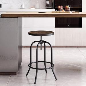 Lavish Home Swivel Bar Stools – Set of 2 Adjustable Barstools for Counter or Bar Height with Round Wood Seat and Iron Tube Frame for Kitchen (Brown)(Set of 1)