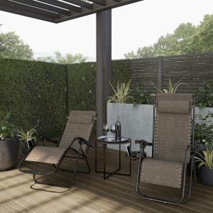 Lavish Home Zero Gravity Lounge Chairs- Set of 2- Gray Folding Anti-Gravity Recliners- Side Table, Cup Holder & Pillow-for Outdoor Lounging
