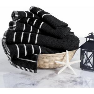Luxury Cotton Towel Set – Rice Weave 100% Egyptian Cotton 6 Piece Set with 2 Bath Towels, 2 Hand Towels and 2 Washcloths – Black(Black)