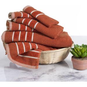 Luxury Cotton Towel Set – Rice Weave 100% Egyptian Cotton 6 Piece Set with 2 Bath Towels, 2 Hand Towels and 2 Washcloths – Black(Orange)