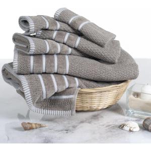 Luxury Cotton Towel Set – Rice Weave 100% Egyptian Cotton 6 Piece Set with 2 Bath Towels, 2 Hand Towels and 2 Washcloths – Black(Taupe)