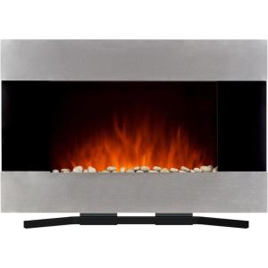 Northwest 36-Inch Wall Mounted Electric Fireplace – Modern Stainless-Steel Fireplace with Floor Stand, Remote, Decorative Pebbles and Adjustable Heat and Brightness