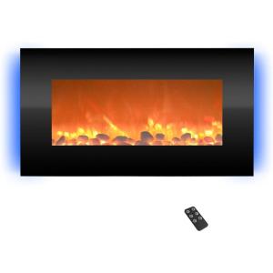 Northwest Electric Fireplace – 30 Inch Wall Mounted Fireplace – 13 Backlight Colors and Remote Controlled LED Flames, Heat, and Brightness (Black)