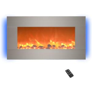 Northwest Electric Fireplace Heater – 30 Inch Wall Mounted Fireplace – 13 Backlight Colors and Remote Controlled LED Flames, Heat, and Brightness (Silver)