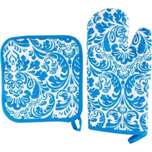 Oven Mitt And Pot Holder Set, Quilted And Flame And Heat Resistant By Lavish Home (Blue)(Blue)