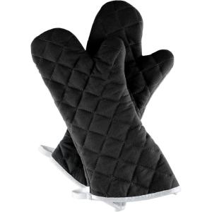 Oven Mitts, Set of 2 Oversized Quilted Mittens, Flame and Heat Resistant By Lavish Home (Black)(Black)