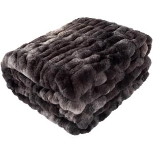 Oversized Ruched Faux Fur Blanket – 60×80-Inch Jacquard Faux Fur Queen-Size Throw for Sofas and Beds – Luxurious Bedding by Lavish Home (Cream)(Black)