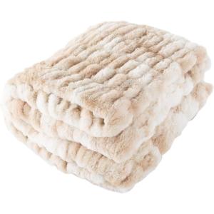 Oversized Ruched Faux Fur Blanket – 60×80-Inch Jacquard Faux Fur Queen-Size Throw for Sofas and Beds – Luxurious Bedding by Lavish Home (Cream)(Cream)