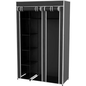Portable Closet – Wardrobe Closet for Hanging Clothes, Dust Cover, and Metal Frame – Freestanding Covered Garment Rack by Lavish Home (Black)