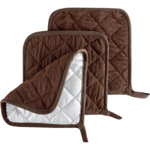 Pot Holder Set, 3 Piece Set Of Heat Resistant Quilted Cotton Pot Holders By Lavish Home (Silver)(Chocolate)