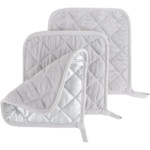 Pot Holder Set, 3 Piece Set Of Heat Resistant Quilted Cotton Pot Holders By Lavish Home (Silver)(Silver)