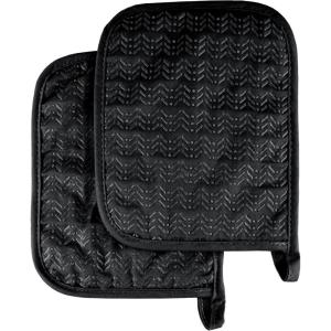 Pot Holder Set With Silicone Grip, Quilted And Heat Resistant (Set of 2) By Lavish Home (Black)(Black)