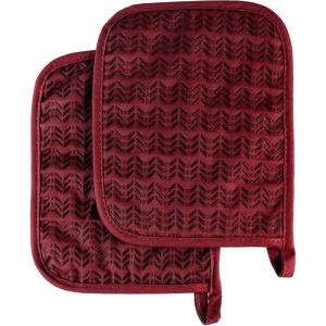 Pot Holder Set With Silicone Grip, Quilted And Heat Resistant (Set of 2) By Lavish Home (Black)(Burgundy)